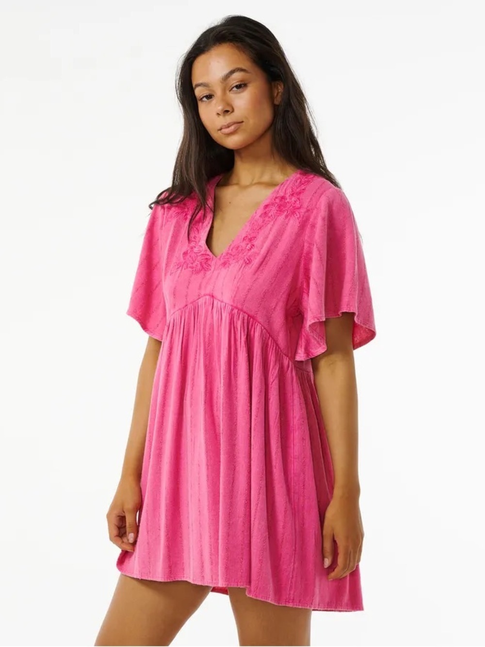 Rip Curl Tiki Floral Embroidered Baby Doll Mini Dress